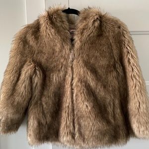 Juicy Couture faux fur jacket with 3/4 sleeves and hood.
